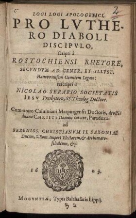 Logi Logi Apologetici, Pro Luthero Diaboli Discipulo