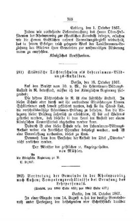 Vertretung der Gemeinde in der Rheinprovinz nach Außen; Competenzverhältnisse bei Berufung des Lehrpersonals : [IV. Elementarschulwesen]