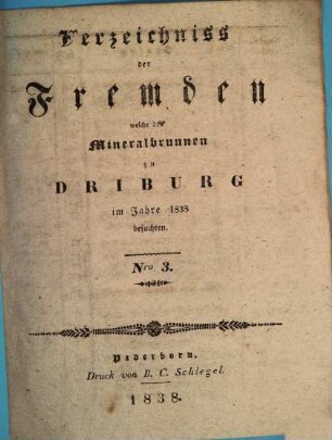 Verzeichniss der Fremden, welche den Mineralbrunnen zu Driburg im Jahre 1838 besuchten, 3