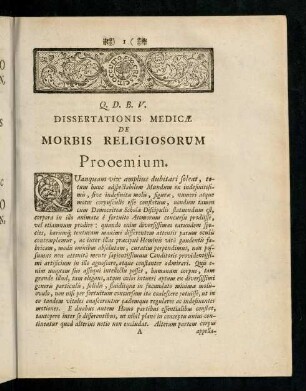 1-3, Q. D. B. V. Dissertationis Medicae De Morbis Religiosorum. Prooemium.