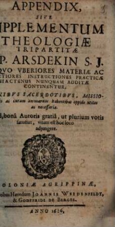 Appendix sive supplementum Theologiae tripartitae
