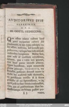 Auditoribus Suis Pereximiss S. P. D. Io. Gottl. Heineccius.