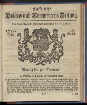 49. Stueck, Montag den 5ten December 1757