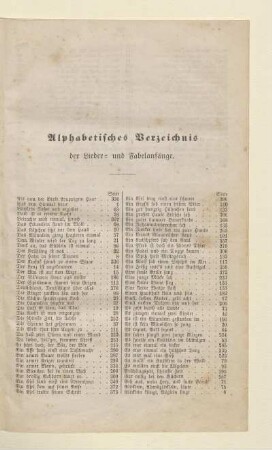 Alphabetisches Verzeichnis der Lieder- und Fabelanfänge