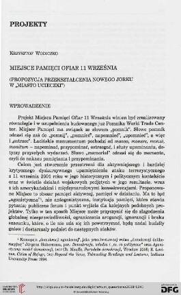 19: Miejsce pamięci ofiar 11 września : (propozycja przekształcenia Nowego Jorku w "miasto ucieczki")