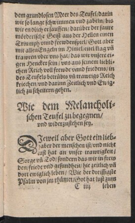 Wie dem Melancholischen Teufel zu begegnen/ und widerzustehen sey.