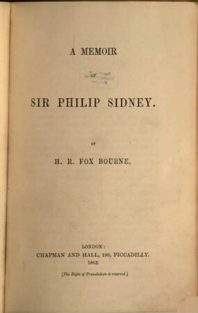 A memoir of Sir Philip Sidney