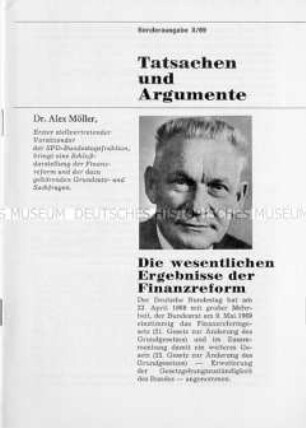 Heft aus der Schriftenreihe der SPD "Tatsachen und Argumente" zur Finanzreform