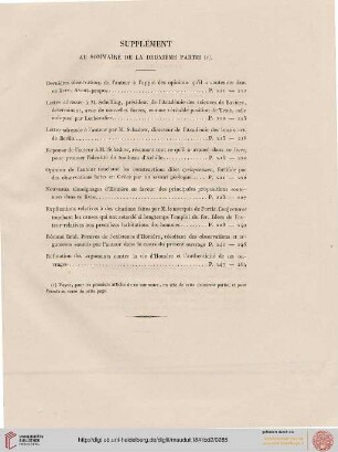 Supplément au sommaire de la deuxième partie