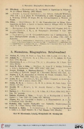 3. Memoiren. Biographien. Briefwechsel (Nr. 394 - 615)