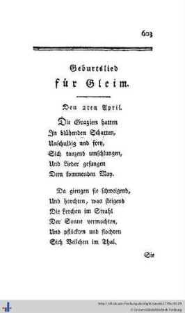Geburtslied für Gleim.