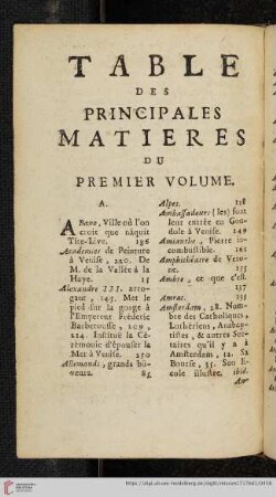 Table des Principales Matieres du Premier Volume