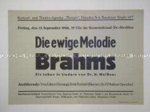 Maueranschlag zur Ankündigung eines Konzertes im Rahmen der Dresdner Brahms-Tage