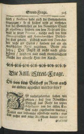 Die XIII. Streit-Frage. Ob von dem Bischoff zu Rom auch andere appellirt worden seye?