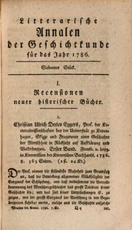 Litterarische Annalen der Geschichtkunde in und außer Teutschland : für das Jahr ..., 7. 1786 (1787)
