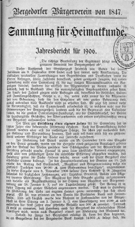 1906: Sammlung für Heimatkunde : Jahresbericht