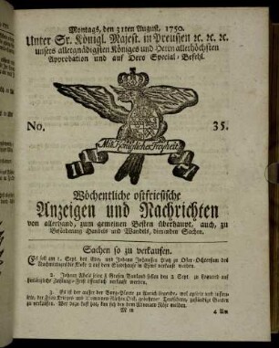 No. 35. Montags, den 31ten August, 1750.