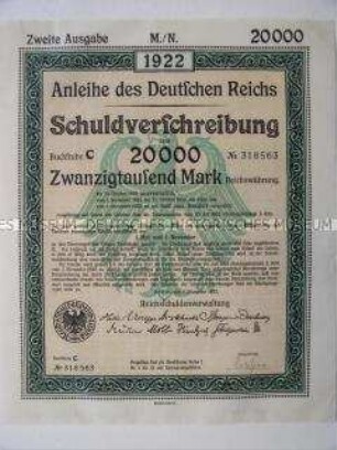 Anleihe des Deutschen Reichs über 20.000 Mark