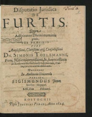 Disputatio Iuridica De Furtis
