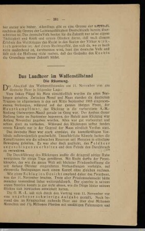 Das Landheer im Waffenstillstand