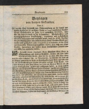 101-106, Beylagen von dreyen Urkunden