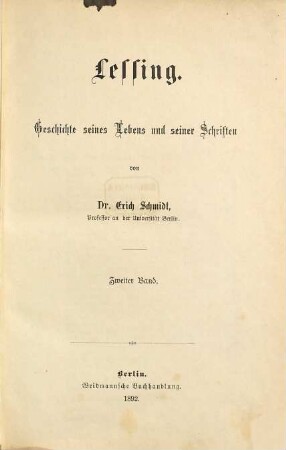 Lessing : Geschichte seines Lebens und seiner Schriften, 2