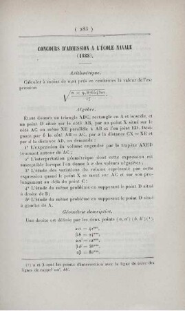 Concours d'admission a l'École Navale (1888).