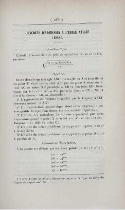 Concours d'admission a l'École Navale (1888).