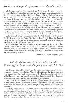 Musikveranstaltung des Johanneums im Schuljahr 1967/68