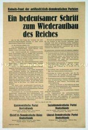 Flugblatt über die Ergebnisse einer Besprechung der Parteien der Sowjetischen Besatzungszone