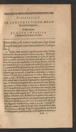 Disputatio I. De Iurisdictione, Mero & mixto imperio. Respondente Johanne-Henrico a Blumenthal Batavo-Geldro