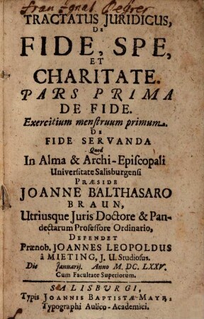 Tractatus Juridicus, De Fide, Spe, Et Charitate, 1. De Fide