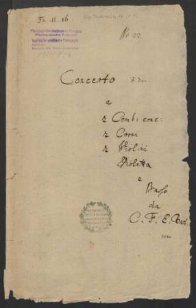 Konzerte; cemb conc (2), strings, cor (2); F-Dur; H 408; Wq 46