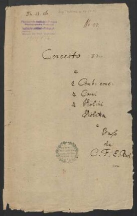 Konzerte; cemb conc (2), strings, cor (2); F-Dur; H 408; Wq 46