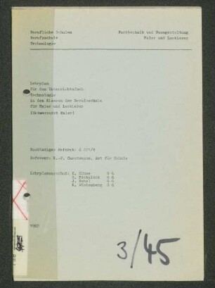 Lehrplan für das Unterrichtsfach Technologie in den Klassen der Berufsschule für Maler und Lackierer -Schwerpunkt Maler-