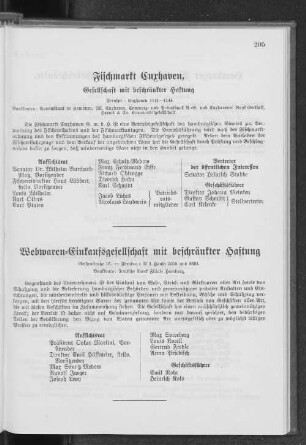 Fischmarkt Cuxhaven, Gesellschaft mit beschränkter Haftung.