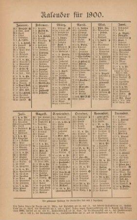Kalender für 1900.