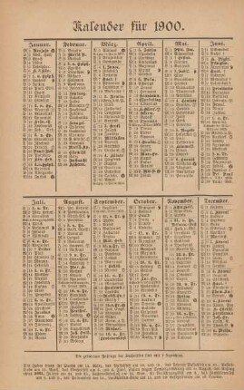 Kalender für 1900.