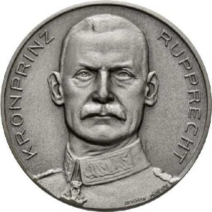Medaille auf den Ersten Weltkrieg mit Brustbild des Kronprinzen Rupprecht von Bayern und Darstellung eines bayerischen Soldaten, 1918