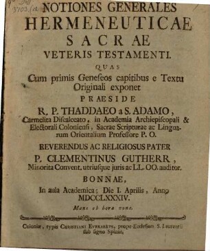 Notiones generales hermeneuticae sacrae Veteris Testamenti