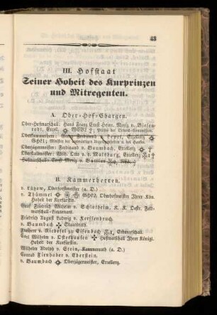 III. Hofstaat Seiner Hoheit des Kurprinzen und Mitregenten.
