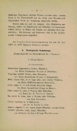 Zuwachs der Vereins-Naturaliensammlung