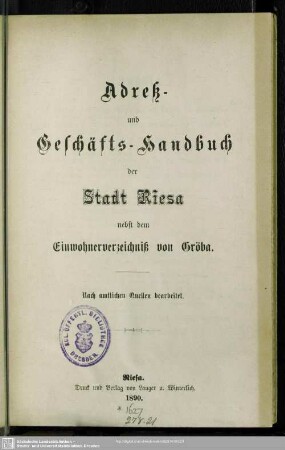 1890: Adreß- und Geschäfts-Handbuch der Stadt Riesa