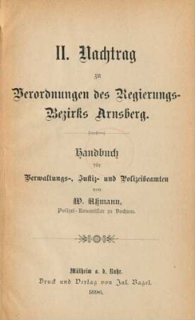 Nachtr., 2: Verordnungen des Regierungsbezirkes Arnsberg