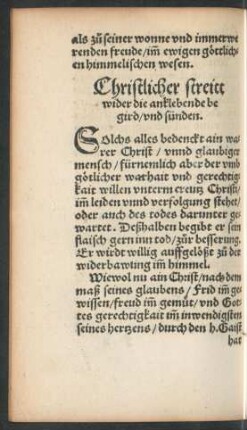 Christlicher streitt wider die anklebende begird/ und sünden.
