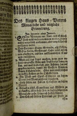 Des klugen Haus-Vaters Monatliche und nützliche Erinnerung.