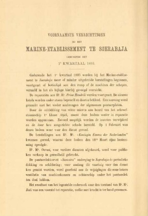 Voornaamste verrichtingen bij het Marine-etablishment te Soerabaja gedurende het 1e kwartaal 1893