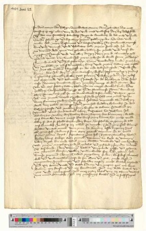 Testament des Bürgers Matheus Tetendorppe, besiegelt durch die Ratsmannen Godtke Tzerstede und Meyne Tobingh.