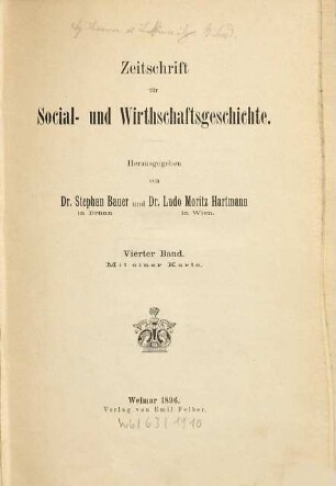 Zeitschrift für Social- und Wirthschaftsgeschichte, 4. 1896