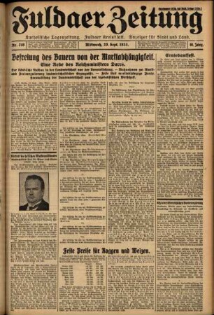 Ausgabe vom Mittwoch, den 20. September 1933.